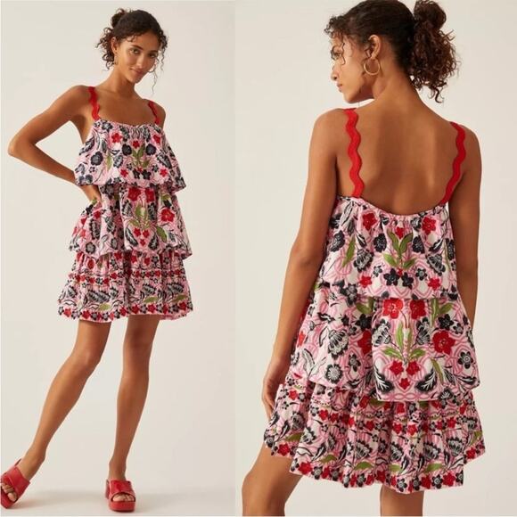 Maeve Tiered Printed Mini Dress - Picture 1 of 8